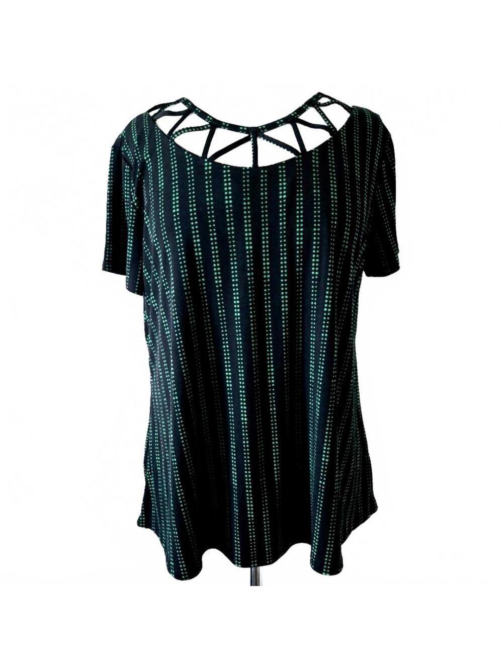 Cato Green Dot Black High Low Cage Top Size Medium
